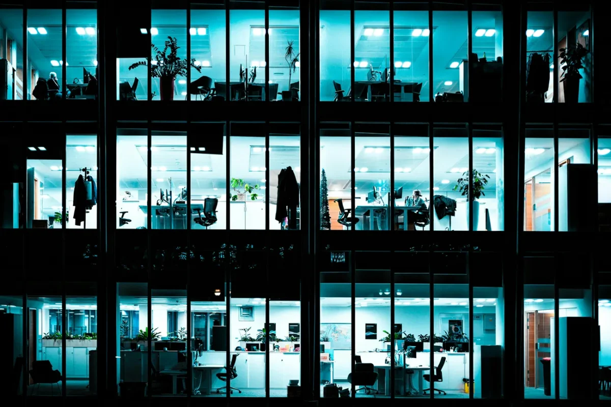 Modern offices at night (Candid Flaneur ) via Pexels